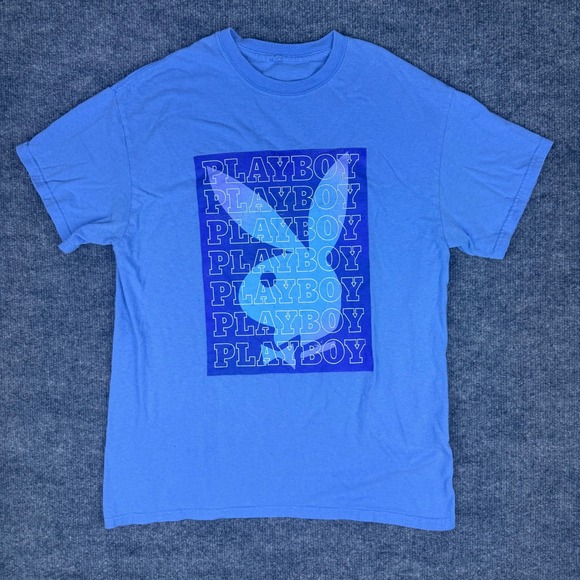 Playboy Bunny Logo Graphic T Shirt Light Blue Mens Streetwear Size Medium - Picture 2 of 6
